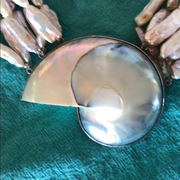 White Keshi pearl and silver necklace - Picture 2 of 4